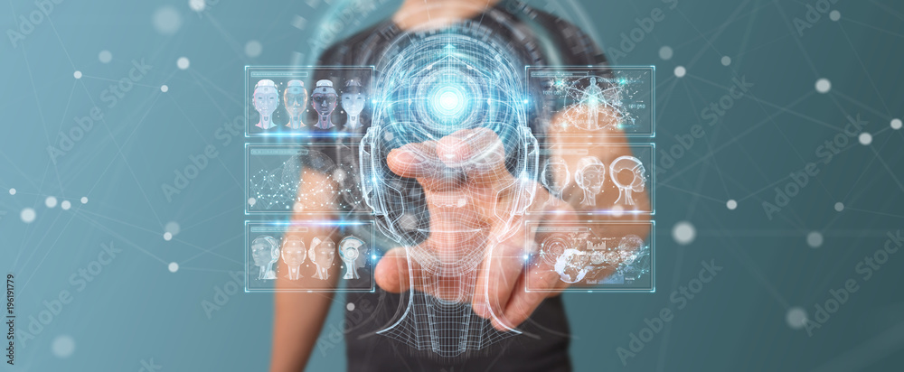 Fototapete businessman using digital artificial intelligence interface 3d rendering