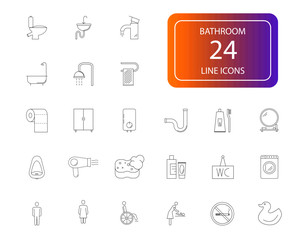 Fototapeta na wymiar Line icons set. Bathroom pack. Vector illustration