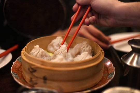 Dumplings with chopsticks