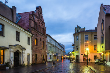 Fototapeta na wymiar Old town in Kaunas city at night , Lithuania