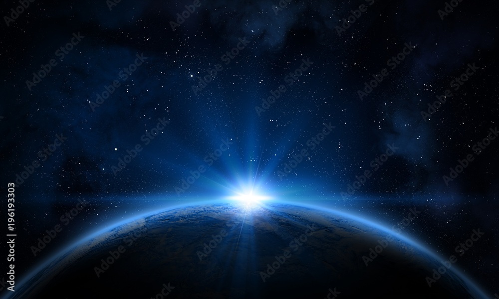 Wall mural planet earth and sun.