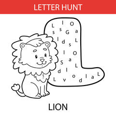 Vector illustration of printable kids alphabet worksheets educational game Letter hunt  for preschool children practice with cartoon character