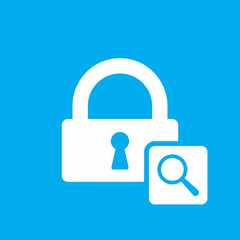 Lock icon with research sign. Lock icon and explore, find, inspect symbol
