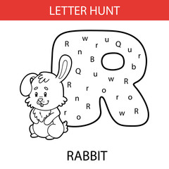 Vector illustration of printable kids alphabet worksheets educational game Letter hunt  for preschool children practice with cartoon character