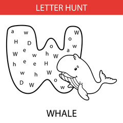 Vector illustration of printable kids alphabet worksheets educational game Letter hunt  for preschool children practice with cartoon character