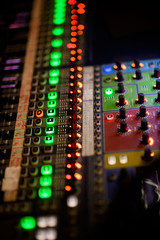 Obraz premium sound check for concert. Mixer control. Music engineer. Backstage 