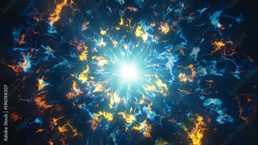 Wall mural blue and orange glow fractal clouds futuristic background