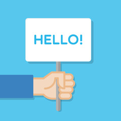 Hand holding white board. Banner with minimal icon. Concept of protest. Vector illustration, flat style.