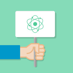 Hand holding white board. Banner with minimal icon. Concept of protest. Vector illustration, flat style.