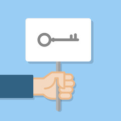 Hand holding white board. Banner with minimal icon. Concept of protest. Vector illustration, flat style.