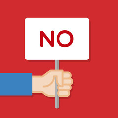 Hand holding white board. Banner with minimal icon. Concept of protest. Vector illustration, flat style.