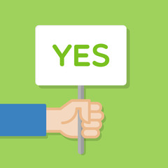 Hand holding white board. Banner with minimal icon. Concept of protest. Vector illustration, flat style.