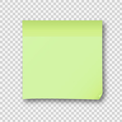Green post note paper sheet sticker. Vector post office memo or remember notepaper sticky with shadow isolated on a transparent background