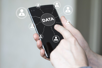 Businessman pressing button data communication on phone