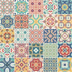 Papier Peint photo Lavable Tuiles marocaines tuiles décoratives portugaises ornées d& 39 azulejos. Vecteur.