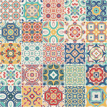 ornate portuguese decorative tiles azulejos. Vector.