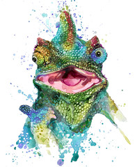 chameleon lizard hand drawn watercolor illustration © Елена Фаенкова