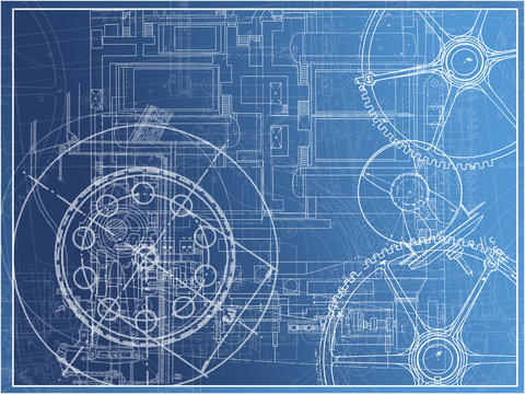 technical plan illustration gear machine industry on a gradient