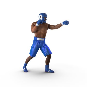 African American Male boxer on white. 3D illustration