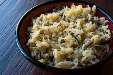Cooked Basmati Rice in Bowl Ready to Eat.