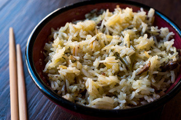 Basmati Rice with Chopsticks in Bowl Ready to Eat.