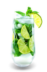 Mojito coctail  with fresh mint leaves and lime slice isolated