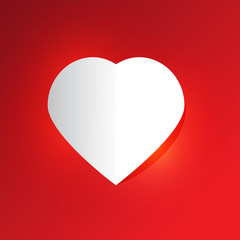 white paper cut love heart for Valentine's day on pink orange background with light. Love invitation cards.