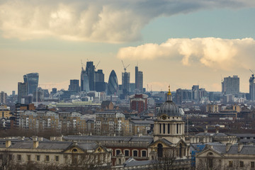 Royal Naval College and City of London skyscrapers