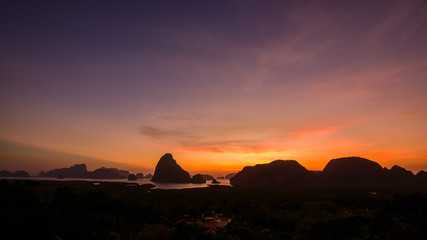 Fototapeta na wymiar Samed Nang She viewpoint on sunrise at Phang Nga, Thailand