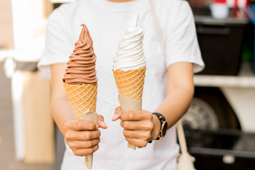 delicious ice-cream cone on  two hand