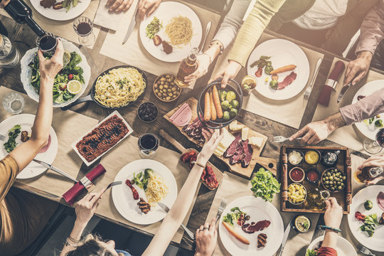 Group Of People Having Meal Togetherness Dining