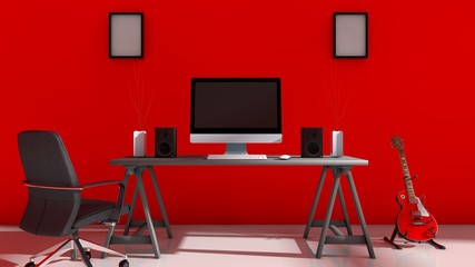 3D illustration of interior design of computer setup
