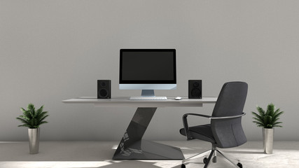 3D illustration of interior design of computer setup
