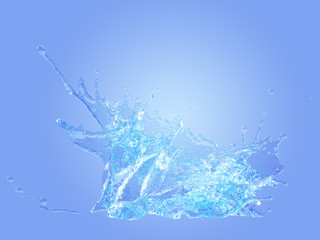 water splash isolated on blue background,clean splashes water Include clipping path 3D illustration