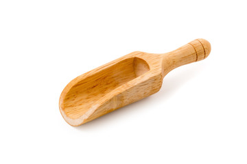 Empty wooden scoop isolated on a white background