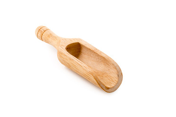 Empty wooden scoop isolated on a white background