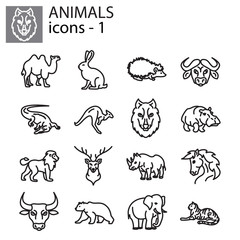 Web icons set - Wild animals black on white background