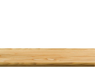 Wooden light table isolated on white background. For your product placement or mounting with a focus on the table top in the foreground.