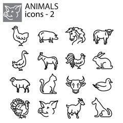Web icons set - Livestock, Farm animals black on white background