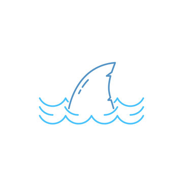 simple thin line shark in wave icon