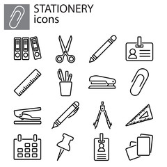 Fototapeta premium Web icons set. Stationery, office stuff black on white background