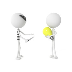 Robber stealing bulb from the man with stealing idea concept. 3D rendering.