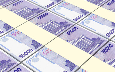 Uzbekistan sums bills stacks background. 3D illustration.