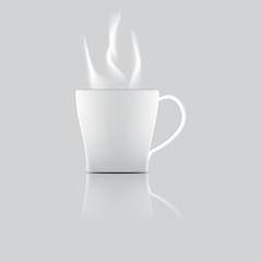 White cup with smoke on background. Vector illustration.