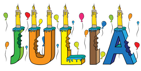 Annie female first name bitten colorful 3d lettering birthday cake with candles and balloons