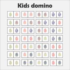 Domino game with pictures (easter eggs) for children, fun education game for kids, preschool  activity, task for the development of thinking, vector illustration