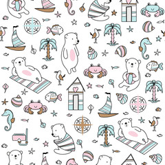 Summer pattern with cute bears