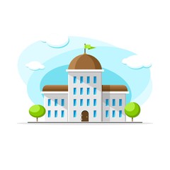 Flat vector old parliament building colorful illustration. City house, apartment, residential object on isolated white background