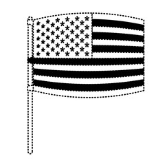 flag united states of america in pole waving out in dotted monochrome silhouette vector illustration