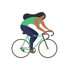 Obraz premium Cool vector character design on adult young man and woman riding bicycles. Stylish male and female hipsters on bicycle, side view, isolated.